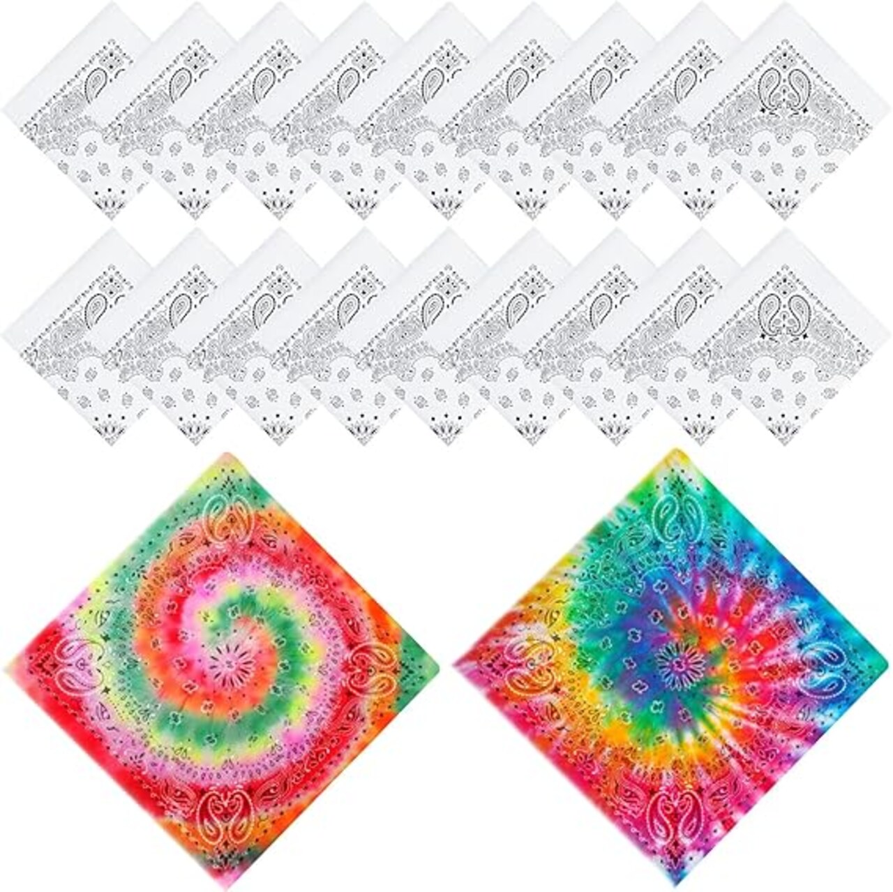 Bulk White Cotton Bandanas for Tie-Dye – Paisley DIY Scarf and Multipurpose Head Wraps. Perfect for Tie-Dye Parties, Crafts, and Creative Favors.